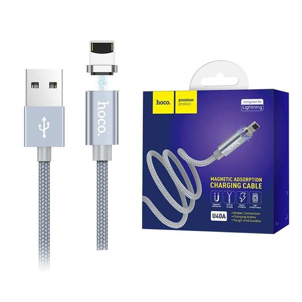 Кабель Hoco U40A Magnetic Abdsorption USB - Lightning 2A 1м Metal Grey 36535