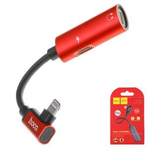 Адаптер Hoco LS18 Lightning to 2 Lightning (Audio + Charge) Red 38975