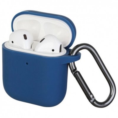 Чехол Silicone Slim с карабином для Apple Airpods 1/2 Dark Blue 82228