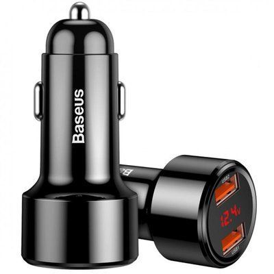 Автомобильное зарядное устройство Baseus with Display + Quick Charge 3.0 2USB / 6A Black 57724