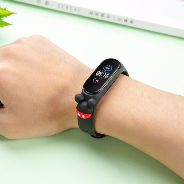 Ремінець Silicone Cartoon Face для Xiaomi Mi Band 3/4 Чорний / Міккі Маус 52172