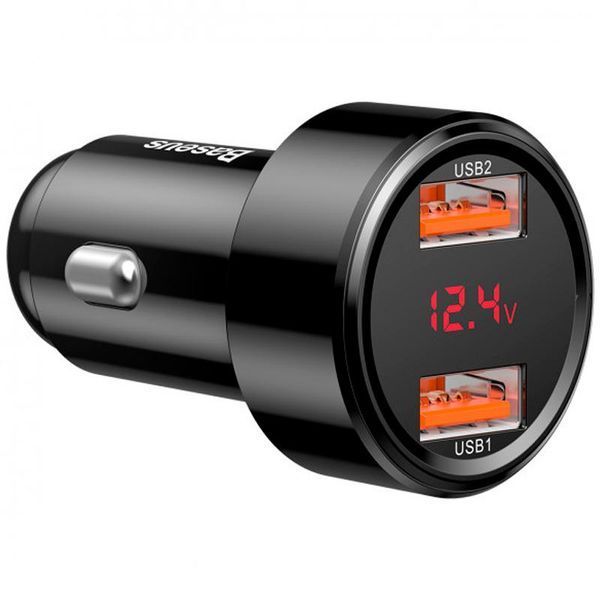 Автомобільний зарядний пристрій Baseus with Display + Quick Charge 3.0 2USB / 6A Black 57724