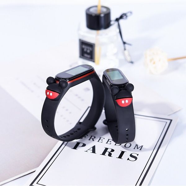 Ремінець Silicone Cartoon Face для Xiaomi Mi Band 3/4 Чорний / Міккі Маус 52172