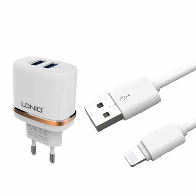 Сетевое зарядное устройство LDNIO DL-AC52 + кабель Lightning 2USB 2.4A White 36758