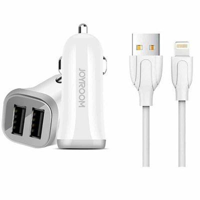 Автомобільний зарядний пристрій Joyroom C-M 216 + кабель Lightning 2USB / 3.1A White 37567