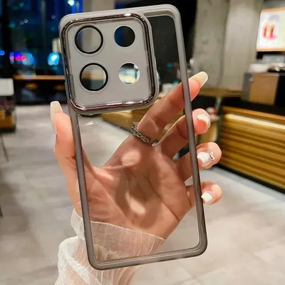 Чохол Stez із склом на камеру для Xiaomi Poco F6 Pro Прозорий / Чорний