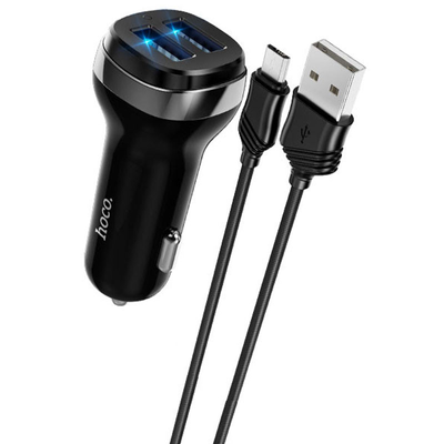 Автомобильное зарядное устройство Hoco Z40 + кабель MicroUSB 2USB / 2.4A Black 66635