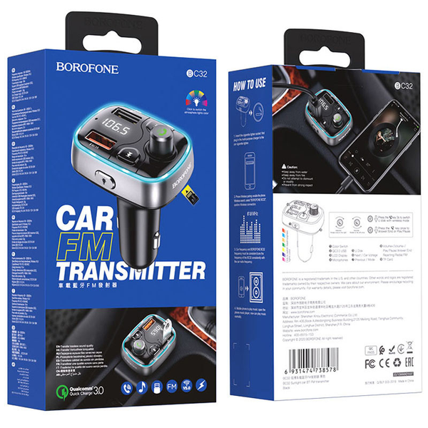 Автомобильный FM модулятор Borofone BC32 Bluetooth 2USB / 3A Black 65024