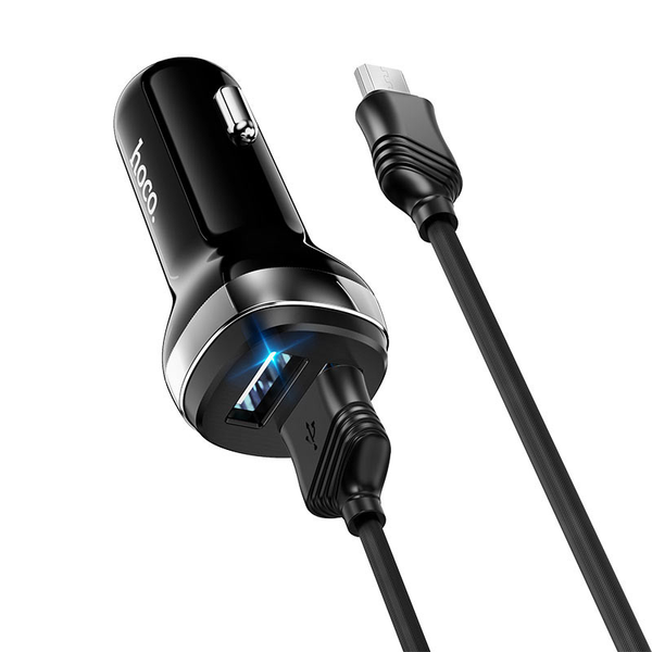 Автомобільний зарядний пристрій Hoco Z40 + кабель MicroUSB 2USB / 2.4A Black 66635