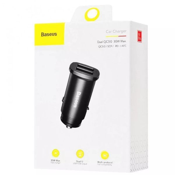 Автомобільний зарядний пристрій Baseus Square Metal QC 3.0 30W 2USB Black 88587