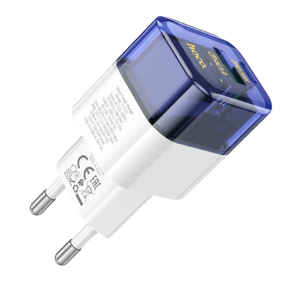 Мережевий зарядний пристрій HOCO C131A Type-C+USB 30W Transparent/Black 85895