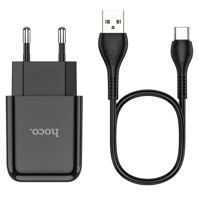 Мережевий зарядний пристрій Hoco N2 + кабель Type-C 1USB / 2.1A Black 66636