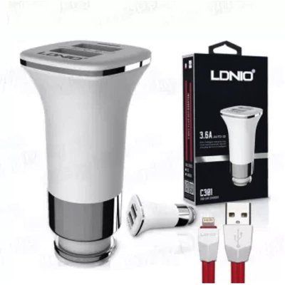 Автомобильное зарядное устройство LDNIO C301 + Cable Lightning 2USB 3.6A White 33120