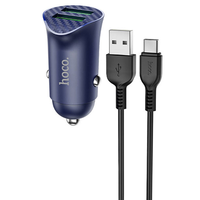 Автомобильное зарядное устройство Hoco Z39 + Quick Charge 3.0 + USB Cable Type-C 2USB / 18W Синий 65025