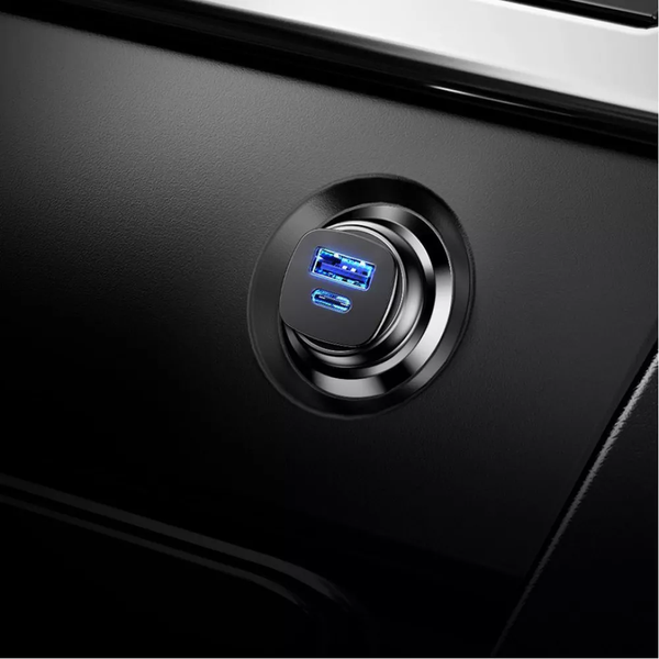 Автомобільний зарядний пристрій Baseus Square Metal PD 3.0 QC 4.0+ 30W USB + Type-C Black 88588