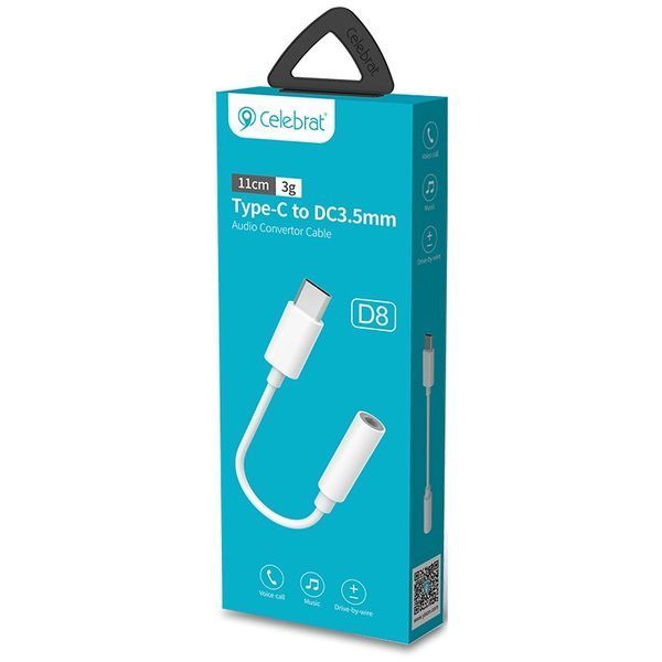 Перехідник AUX Celebrat D8 Type-C-3.5мм White 47342