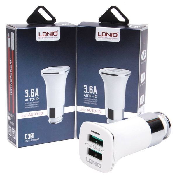 Автомобільний зарядний пристрій LDNIO C301 + Cable Lightning 2USB 3.6A White 33120