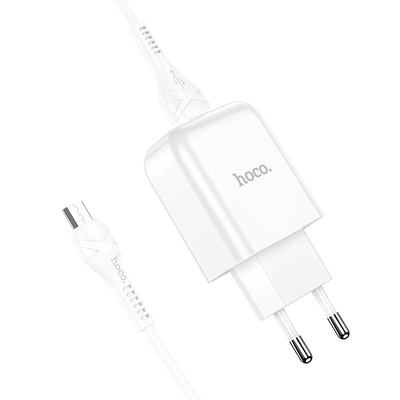 Мережевий зарядний пристрій Hoco N2 + кабель MicroUSB 1USB / 2.1A White 66637
