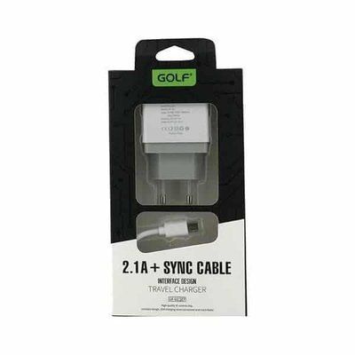 Мережевий зарядний пристрій Golf GF-U2 + кабель Type-C 2USB 2.1A White 36761