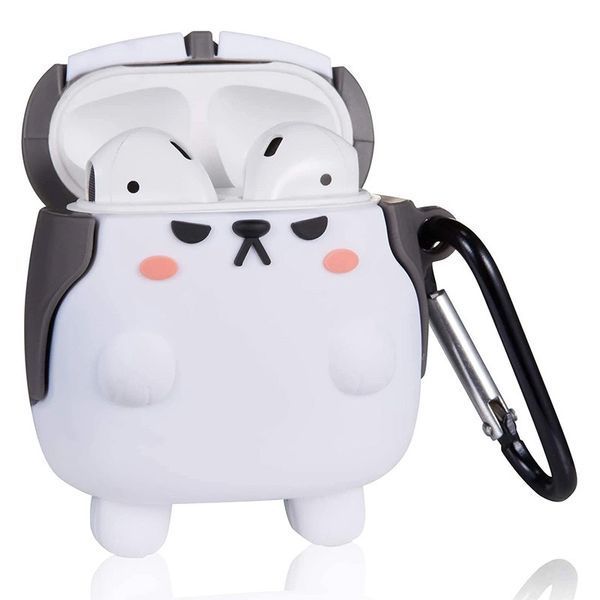 Чехол Animal с карабином для Apple Airpods Хаски / Серый 50562