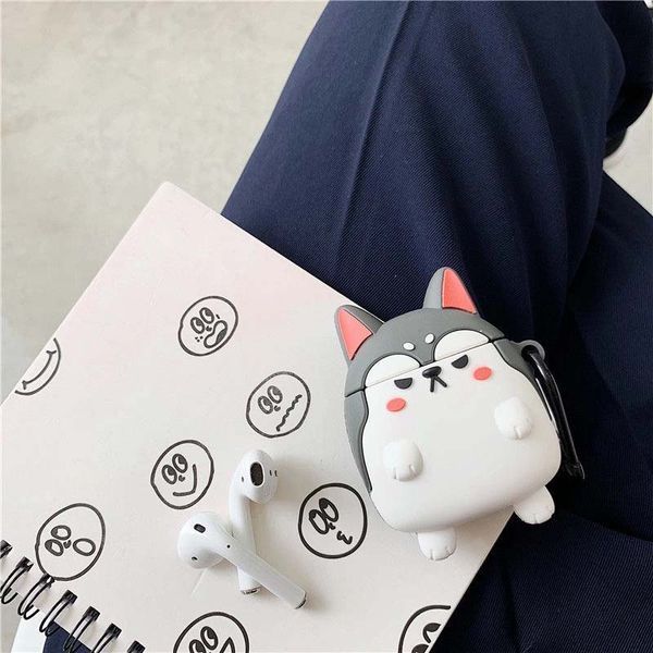 Чехол Animal с карабином для Apple Airpods Хаски / Серый 50562