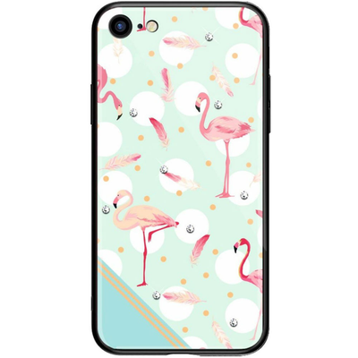 Чехол TPU+Glass Kingxbar со стразами для Iphone 7 / 8 / SE 2020 Прозрачный / Фламинго 68394