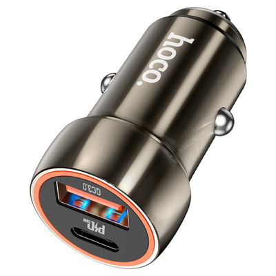 Автомобильное зарядное устройство Hoco Z46A Blue Whale PD 20W + QC3.0 1USB / 1Type-C Metal Gray 69762
