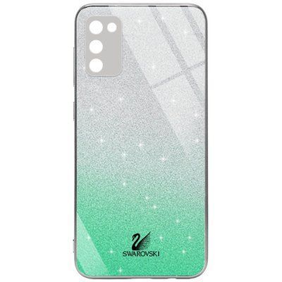 Чехол TPU+Glass с блестками Swarovski для Samsung Galaxy A02s Бирюзовый 59711