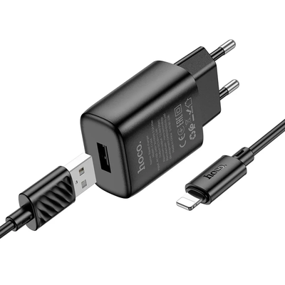 Мережевий зарядний пристрій Hoco C134A 1USB+кабель USB to Lightning 1m 12W Black 87084