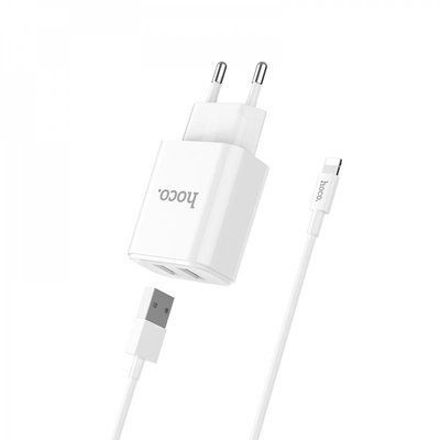 Мережевий зарядний пристрій Hoco C62A + кабель Lightning 2USB 2.1A White 38277
