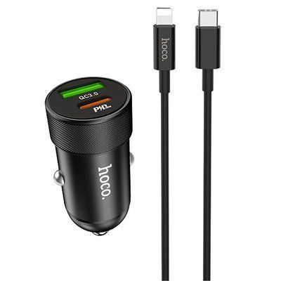 Автомобильное зарядное устройство Hoco Z32B PD+Quick Charge 3.0 + Type-C to lightning 1USB / 18W / 4.5A Black 47296