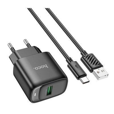 Зарядний пристрій HOCO C140A+кабель Type-C 1USB QC3.0 18W Black 84233