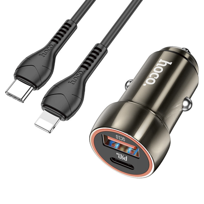 Автомобильное зарядное устройство Hoco Z46A Blue Whale PD 20W + QC3.0 1USB / 1Type-C + кабель Type-C to Lightning Metal Gray 69764