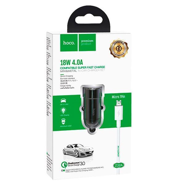 Автомобильное зарядное устройство Hoco Z32B PD+Quick Charge 3.0 + Type-C to lightning 1USB / 18W / 4.5A Black 47296