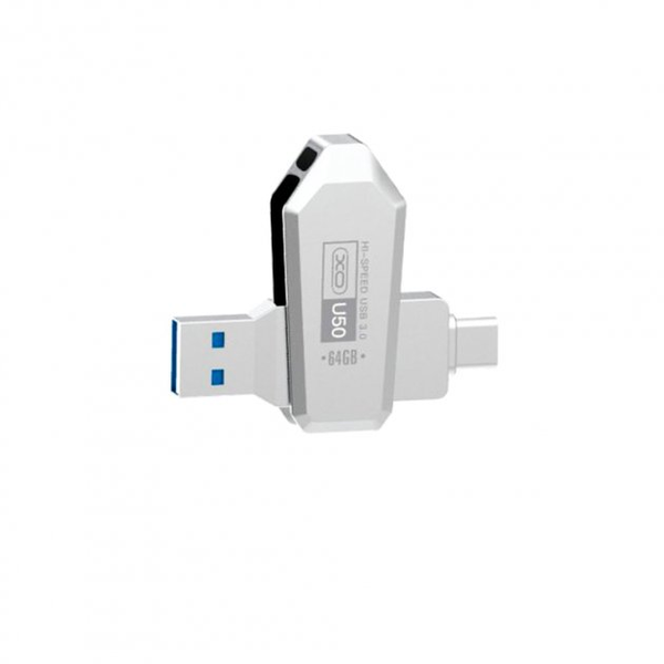 Флеш-пам'ять XO U50 Type-c to USB OTG 64GB Silver 66690