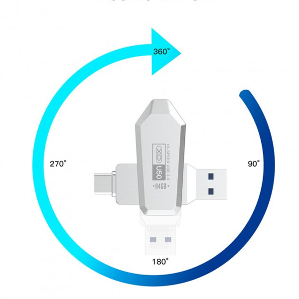 Флеш-пам'ять XO U50 Type-c to USB OTG 64GB Silver 66690