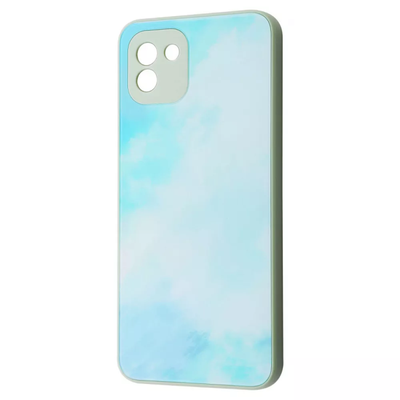 Чехол TPU+Glass Marble Clouds для Samsung Galaxy A03 Turquoise 61357