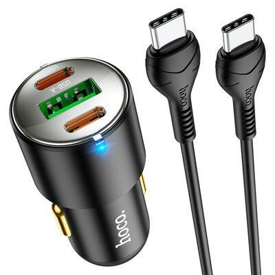 Автомобільний зарядний пристрій Hoco NZ6 PD45W 2Type-C+1USB+кабель Type-C to Type-C Black 83629