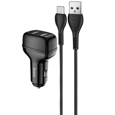 Автомобильное зарядное устройство Hoco Z36 + кабель Type-C 2USB / 2.4A Black 47297