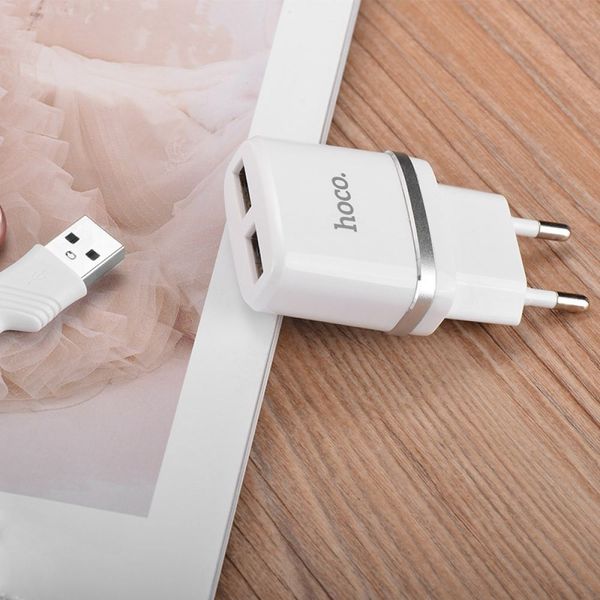 Сетевое зарядное устройство Hoco C12 Charger + кабель Lightning 2USB 2.4A White 42363