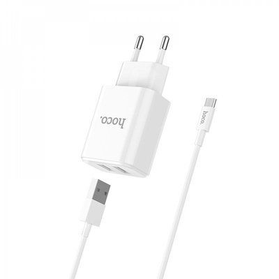 Сетевое зарядное устройство Hoco C62A + кабель MicroUSB 2USB 2.1A White 57562