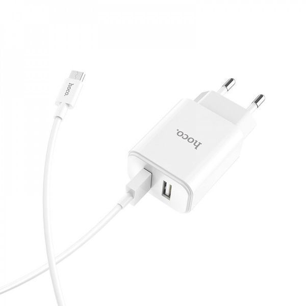 Сетевое зарядное устройство Hoco C62A + кабель MicroUSB 2USB 2.1A White 42364