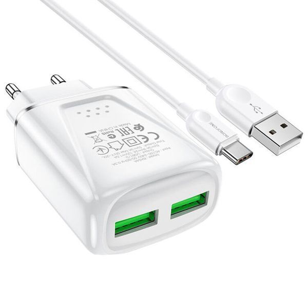 Сетевое зарядное устройство Borofone BA21A Long journey QC3.0 + Type-C 1USB / 3А White 81296
