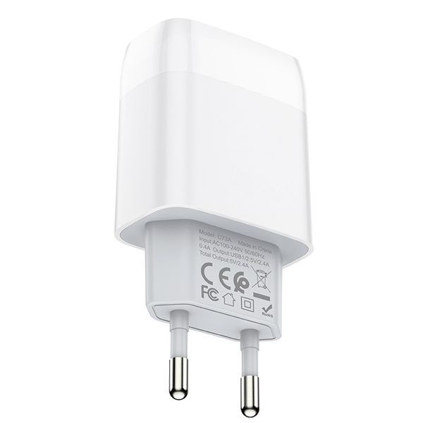 Мережевий зарядний пристрій Hoco C73A 2USB 2.4A White 42866