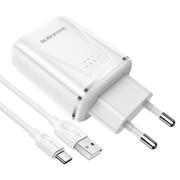 Сетевое зарядное устройство Borofone BA21A Long journey QC3.0 + Type-C 1USB / 3А White 81296