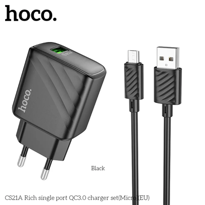Мережевий зарядний пристрій Hoco CS21A QC3.0 1USB+кабель USB to MicroUSB 1m Black 86268
