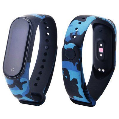Ремешок с рисунком для Xiaomi Mi Band 5/6 Хаки / Синий с черным 44121