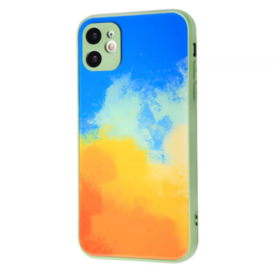 Чохол TPU+Glass Bright NoLogo для Iphone 11 Blue / Yellow 60771