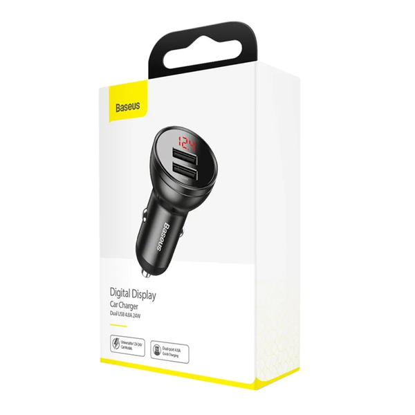 Автомобільний зарядний пристрій Baseus Digital Display Dual USB 4.8A Car Charger 24W Grey 88681