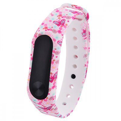 Ремешок с рисунком для Xiaomi Mi Band 3/4 pink butterfly 34717